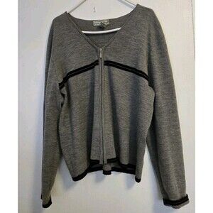 Deane & White Sweater Womens XL Merino Wool V Neck Grey Zip Cardigan Casual